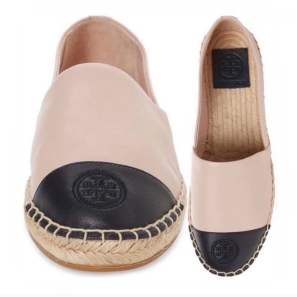 Tory Burch Blush and Black Espadrille Flats